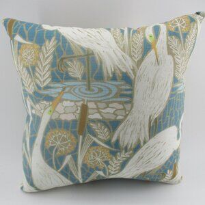 13.5" New England Style Blue and White Crane Pillow.